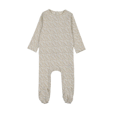 Lilette by Lil Legs Cream/Blue Cotton Dahlia Vines Print Footie