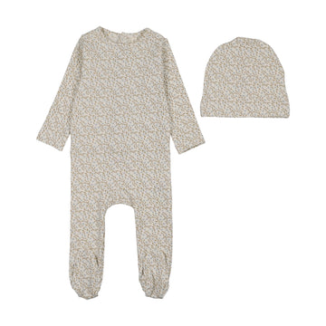 Lilette by Lil Legs Cream/Blue Cotton Dahlia Vines Print Footie Set