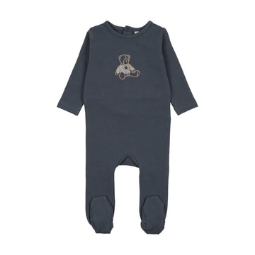 Lilette by Lil Legs Off Navy Cotton Sweet Bear Footie