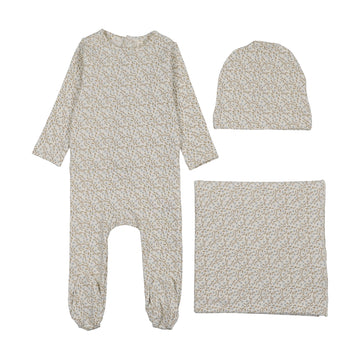Lilette by Lil Legs Cream/Blue Cotton Dahlia Vines Print Layette Set