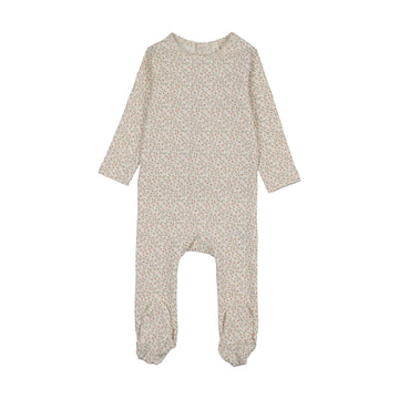Lilette by Lil Legs Cream/Pink Cotton Dahlia Vines Print Footie