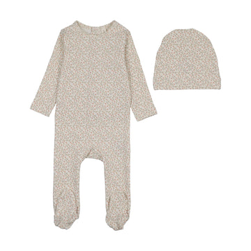 Lilette by Lil Legs Cream/Pink Cotton Dahlia Vines Print Footie Set