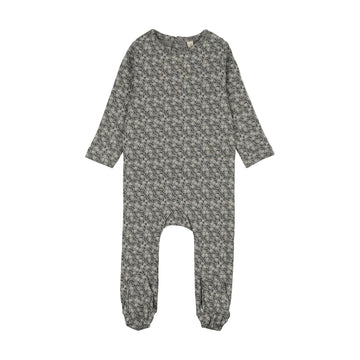 Lilette by Lil Legs Light Blue Cotton Dahlia Vines Print Footie