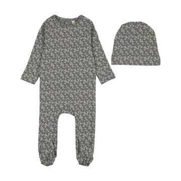 Lilette by Lil Legs Light Blue Cotton Dahlia Vines Print Footie Set