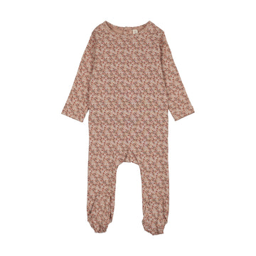 Lilette by Lil Legs Dusty Pink Cotton Dahlia Vines Print Footie