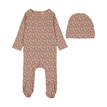 Lilette by Lil Legs Dusty Pink Cotton Dahlia Vines Print Footie Set