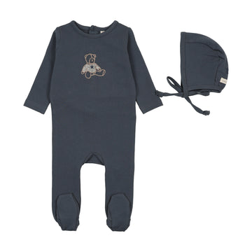 Lilette by Lil Legs Off Navy Cotton Sweet Bear Footie Set