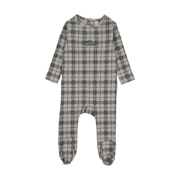 Lilette by Lil Legs Pale Blue Cotton Tartan Print Footie