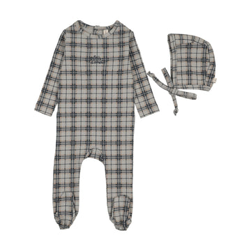 Lilette by Lil Legs Pale Blue Cotton Tartan Print Footie Set