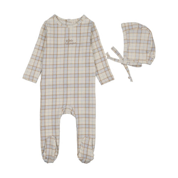 Lilette by Lil Legs Oat Cotton Tartan Print Footie Set