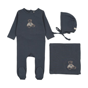 Lilette by Lil Legs Off Navy Cotton Sweet Bear Layette Set