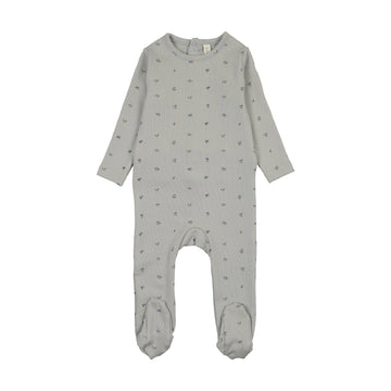 Lilette by Lil Legs Pale Blue Cotton Bitsy Floral Footie