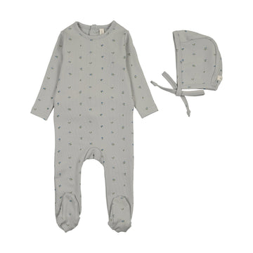 Lilette by Lil Legs Pale Blue Lilette Bitsy Floral Footie Set