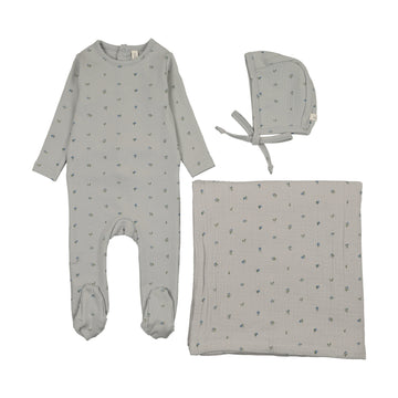 Lilette by Lil Legs Pale Blue Cotton Bitsy Floral Layette Set