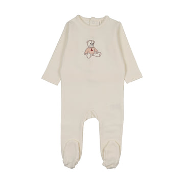 Lilette by Lil Legs Cream/Pink Cotton Sweet Bear Footie