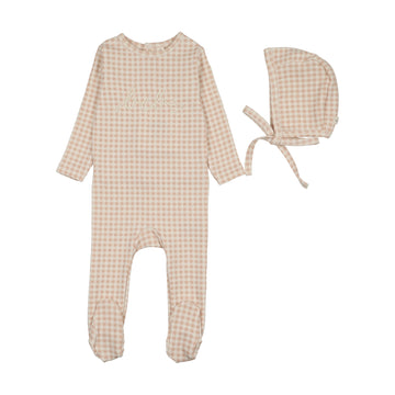Lilette by Lil Legs Pale Pink Velour Gingham Bunny Footie Set