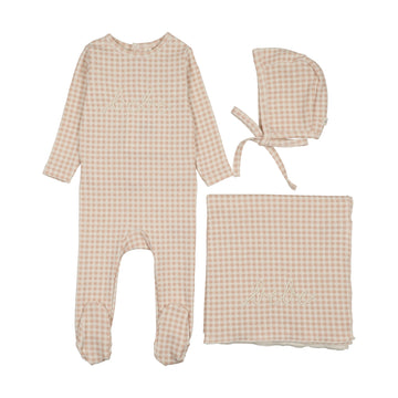 Lilette by Lil Legs Pale Blue Cotton Gingham Bebe Footie Set