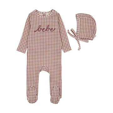 Lilette by Lil Legs Mauve Cotton Gingham Bebe Footie Set