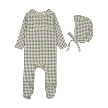 Lilette by Lil Legs Off Navy Cotton Gingham Bebe Footie Set