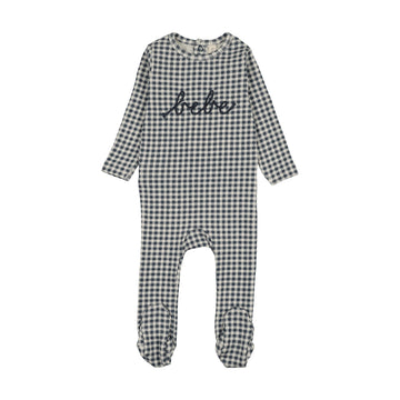 Lilette by Lil Legs Off Navy Cotton Gingham Bebe Footie