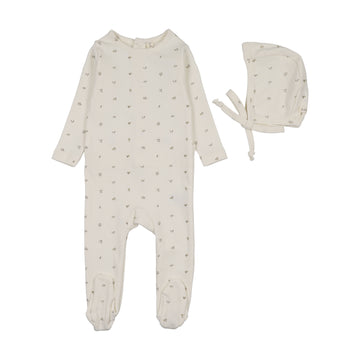 Lilette by Lil Legs Cream/Oat Lilette Bitsy Floral Footie Set