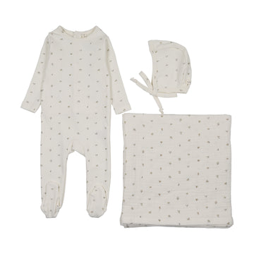 Lilette by Lil Legs Cream/Oat Cotton Bitsy Floral Layette Set