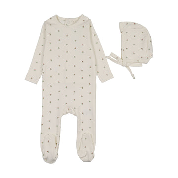 Lilette by Lil Legs Cream/Pink Lilette Bitsy Floral Footie Set