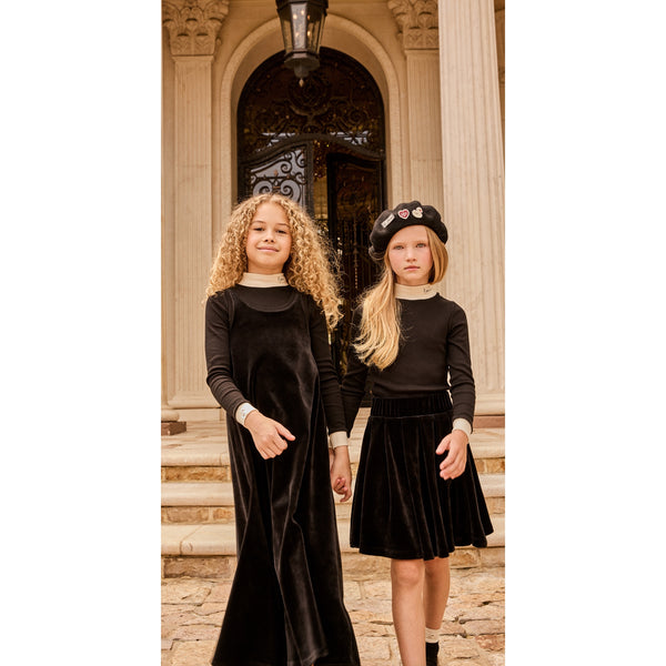 Little Parni Black Velour Pleated Skirt (K542)