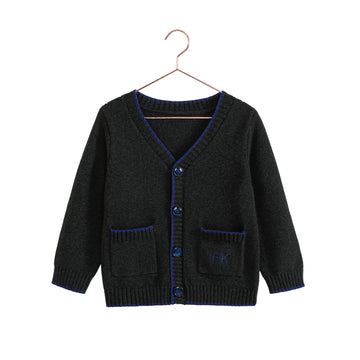 Retro Kid Lucas Baby Boy Knit Cardigan Sweater - Gray/ Navy