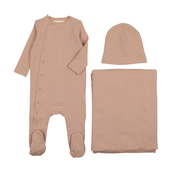 Mema Knits Pink Side Snap Three Piece Set