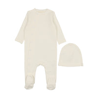 Mema Knits Winter White Snap Contrast Footie + Beanie