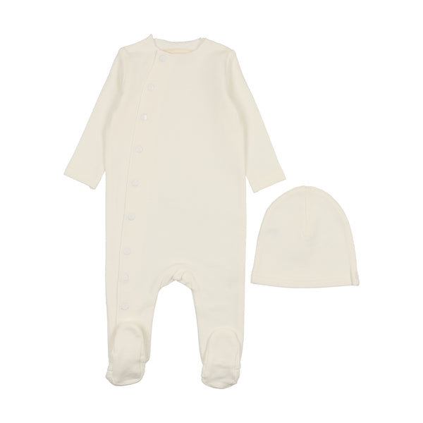 Mema Knits Winter White Snap Contrast Footie + Beanie