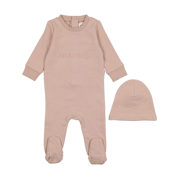 Mema Knits Pink Sweatshirt Logo Footie + Beanie