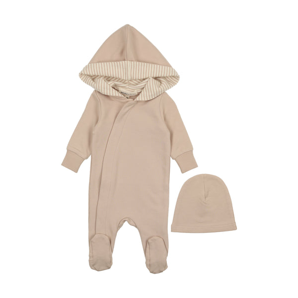 Mema Knits Taupe Hooded Footie + Beanie