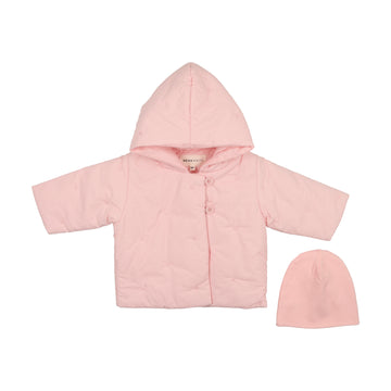 Mema Knits peach dust Quilted jacket + beanie (M340)