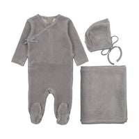 Mema Knits Windy Blue Velour Mock Wrap Footie Three Piece Set (M401-3Pc)