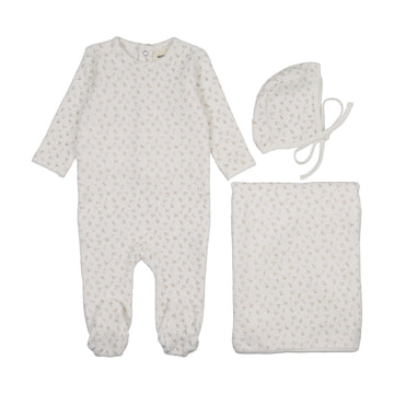 Mema Knits Pink Cherries Velour Cherry Printed Three Piece Set (M402-3Pc)