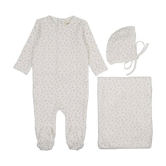 Mema Knits Pink Cherries Velour Cherry Printed Three Piece Set (M402-3Pc)