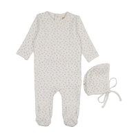 Mema Knits Blue Cherries Velour Cherry Printed Footie+ Bonnet (M402)