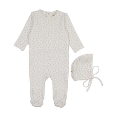 Mema Knits Blue Cherries Velour Cherry Printed Footie+ Bonnet (M402)