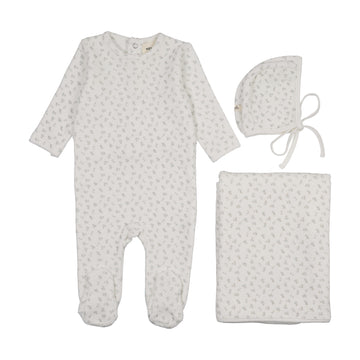 Mema Knits Blue Cherries Velour Cherry Printed Three Piece Set (M402-3Pc)
