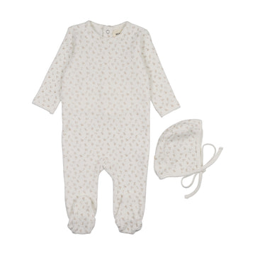 Mema Knits Pink Cherries Velour Cherry Printed Footie+ Bonnet (M402)