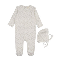 Mema Knits Pink Cherries Velour Cherry Printed Footie+ Bonnet (M402)