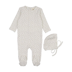 Mema Knits Pink Cherries Velour Cherry Printed Footie+ Bonnet (M402)