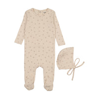 Mema Knits Mauve Floral Print Printed Pointelle Footie + Bonnet (M404)