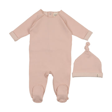 Mema Knits Rose Smoke Melange French Terry Top Stitched Footie + Beanie (M405)