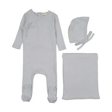 Mema Knits Gray Dawn Pointelle Scalloped Edge Three Piece Set (M408-3Pc)