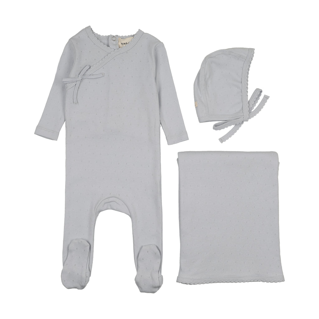 Mema Knits Gray Dawn Pointelle Scalloped Edge Three Piece Set (M408-3P ...