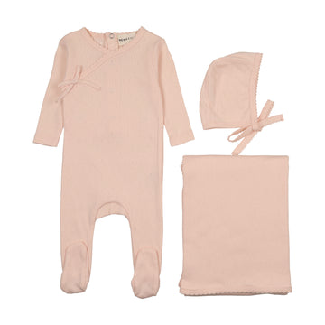 Mema Knits Pale Pink Pointelle Scalloped Edge Three Piece Set (M408-3Pc)