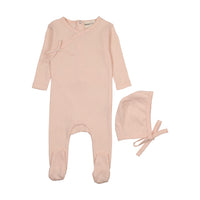 Mema Knits Pale Pink Pointelle Scalloped Edge Footie + Bonnet (M408)